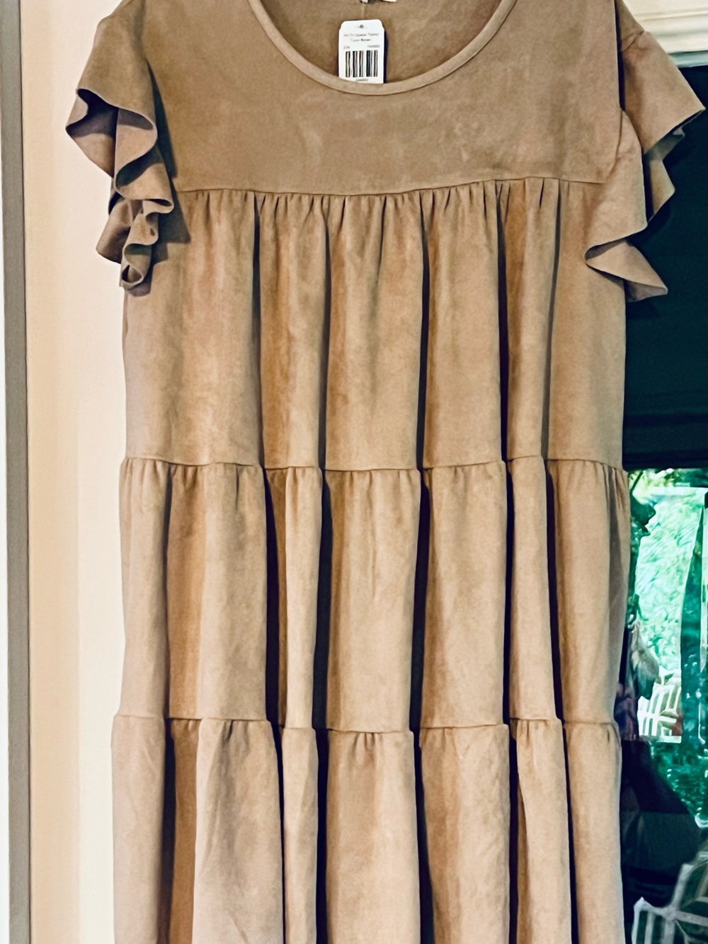 Indigo Soul Tunic Tiered Ruffle Short Sleeve Dress - Taupe